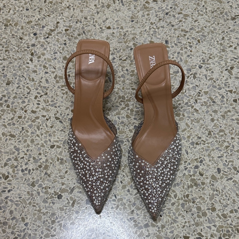 Zara Embellished Brown and Silver Heels